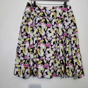 Liz Claiborne Size 12 Black Pleated Skirt Colorful Purse Handbag Novelty Print